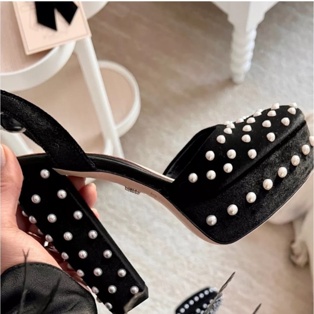 Antonio Melani x Born on Fifth Emily Velvet Pearl Detail Dress Platform Pumps - Picture 10 of 10